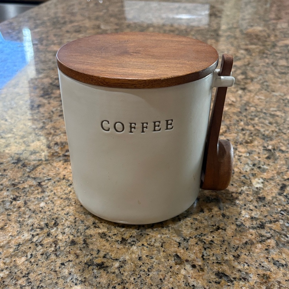 Hearth & Hand Cream Ceramic Coffee Canister with Wood Lid